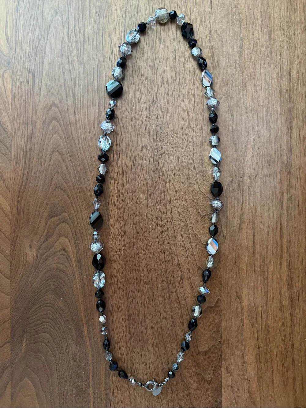 Black and Clear Faceted Bead Necklace for Women